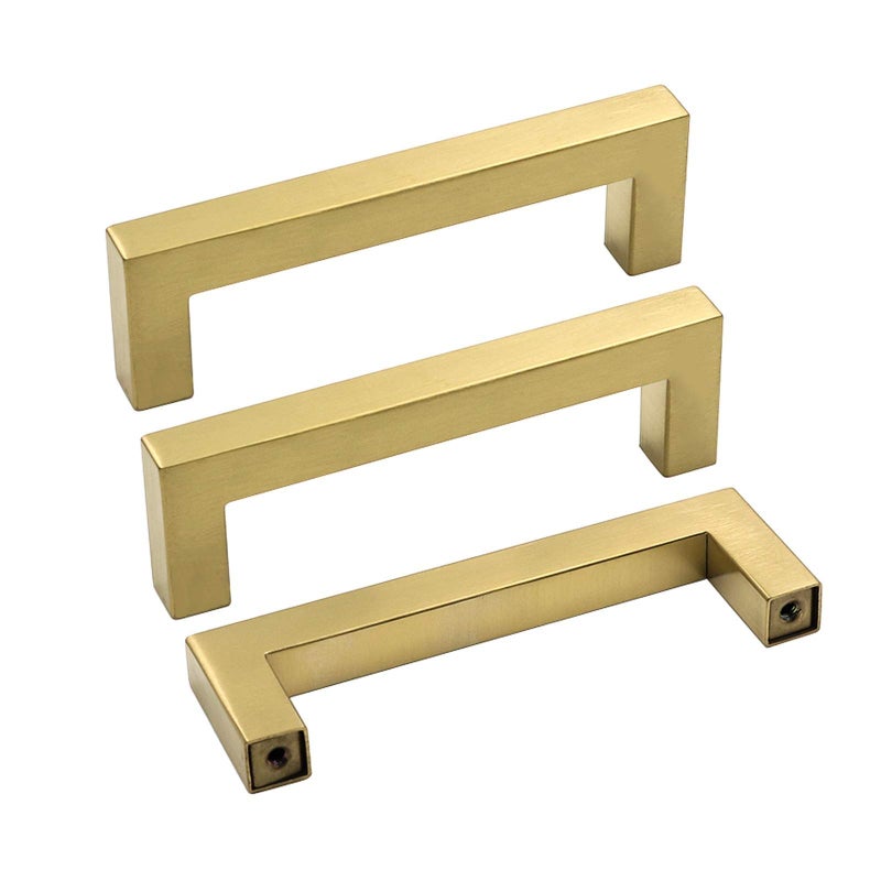 goldenwarm Kitchen Cabinet Handle Brushed Brass Drawer Pull Handles for Cabinets - LSJ12GD115 Square Bar Pulls Antique Brass Bathroom Cabinet Hardware Modern Knobs for Dresser Drawers - Image 1